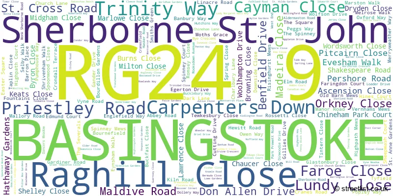 A word cloud for the RG24 9 postcode